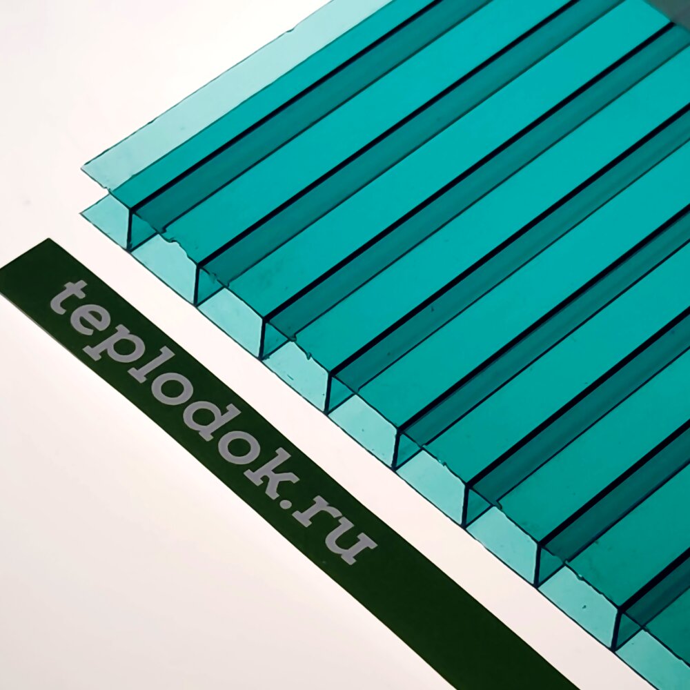 Сотовый поликарбонат 8 мм, зеленый, 1,5 кг/м2 (ГОСТ), лист 2,1х 6 м, Novattro